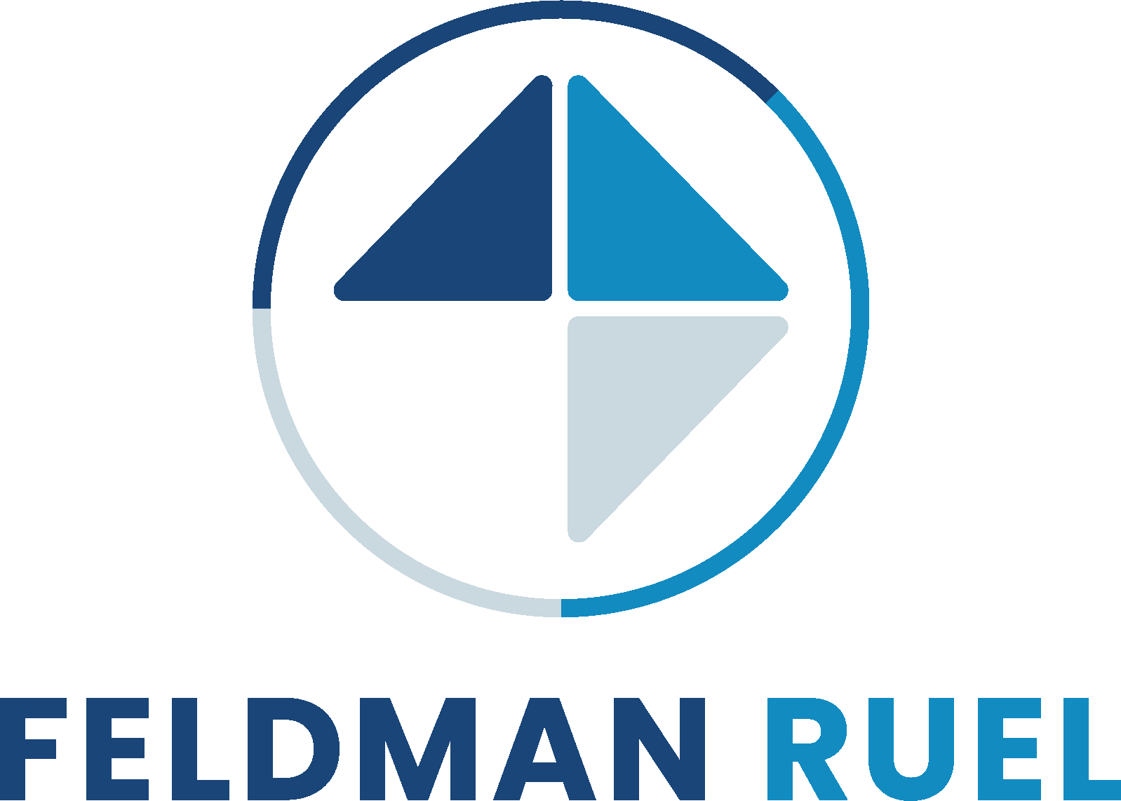 A logo with a circle and a triangle inside it and the words "FELDMAN RUEL" below it.